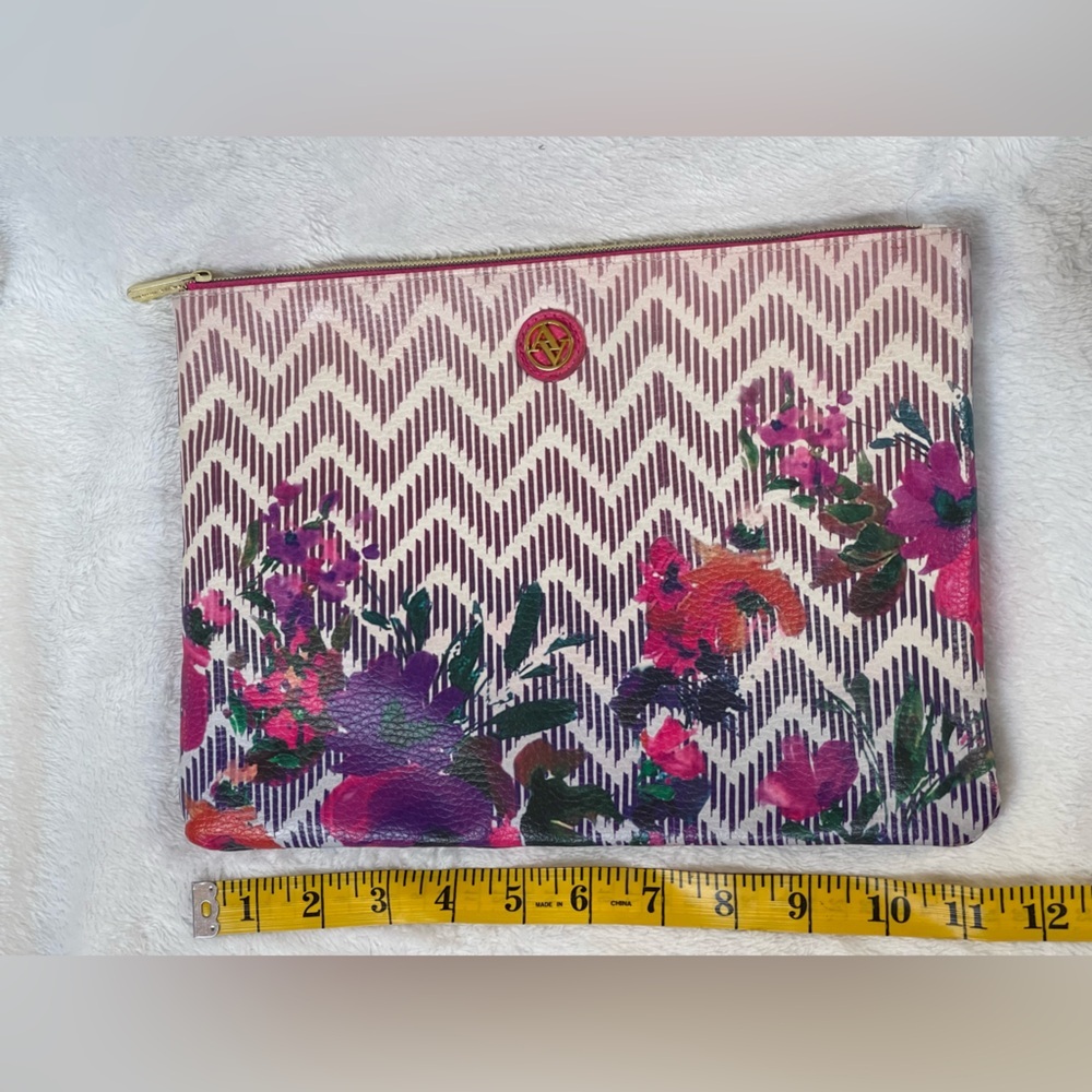 Adrienne Vittadini zip purse pouch bag tote floral gold - Picture 6 of 7